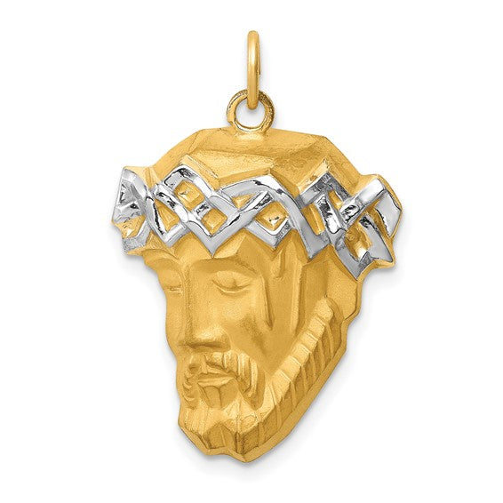 14K Two Tone Jesus Head Pendant