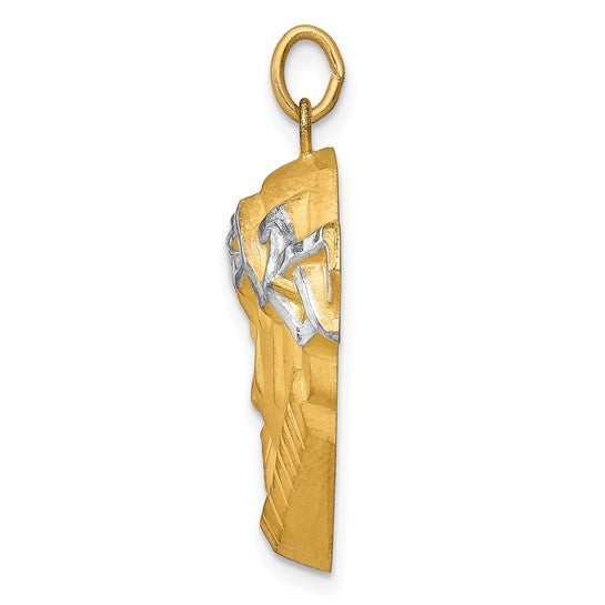 14K Two Tone Jesus Head Pendant