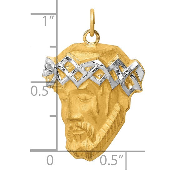 14K Two Tone Jesus Head Pendant