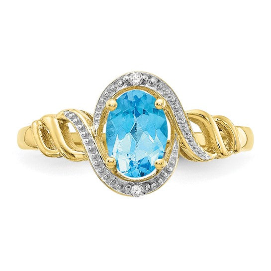 10K White/Yellow Gold Queen Set Blue Topaz Two Tone Ring