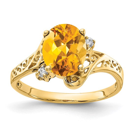 14K Yellow Gold 1.75 Carat Natural Citrine & Diamond Ring