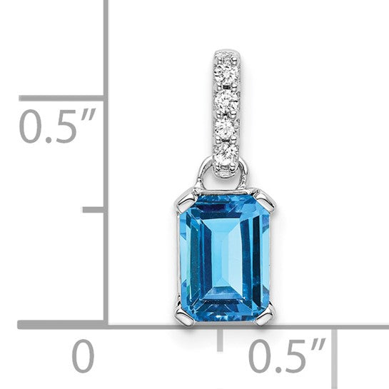 10K White/Yellow Gold 1 Carat Emerald Cut Blue Topaz & Diamond Pendant