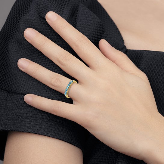 10K White/Yellow Gold 7 Stone Blue Topaz Band Ring