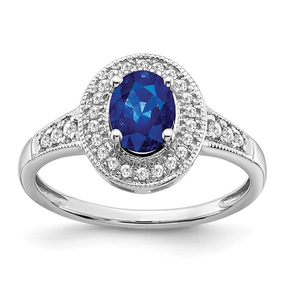 14K White Gold Natural Sapphire & Diamond Oval Double Halo Ring