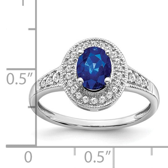 14K White Gold Natural Sapphire & Diamond Oval Double Halo Ring