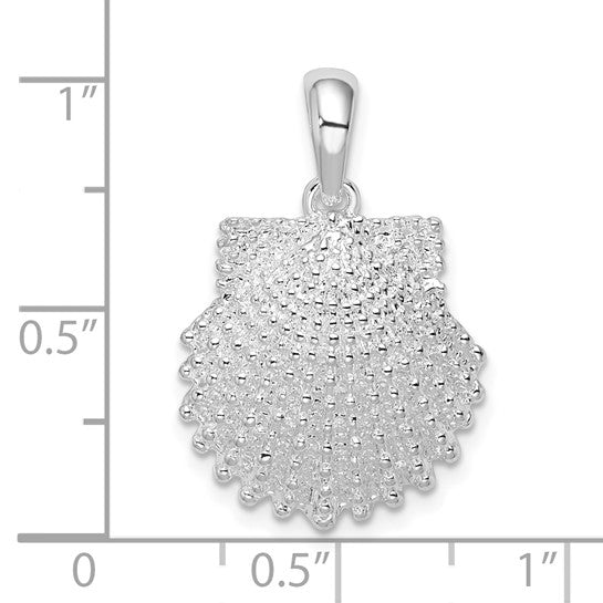Sterling Silver Rhodium Plated Scallop Shell 3D Pendant