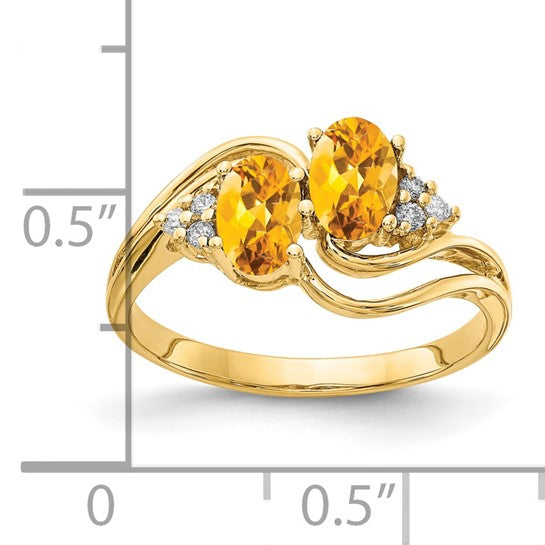 14K Yellow Gold Double Stone Natural Citrine & Diamond Ring