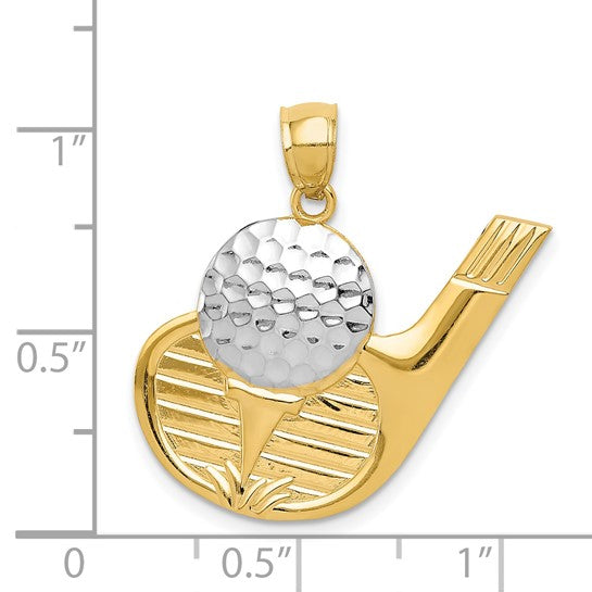 14K Two Tone Yellow/White Gold Driver Golf Ball Pendant