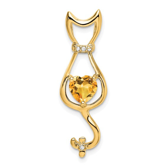 10K/14K White/Yellow Gold Pet Cat 1 Carat Natural Citrine Pendant