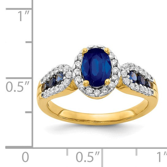 14K Yellow Gold White Gold Natural Sapphire & Diamond Halo Band Ring