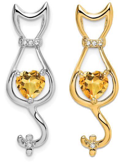 10K/14K White/Yellow Gold Pet Cat 1 Carat Natural Citrine Pendant