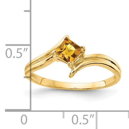 14K Yellow Gold Square Natural Citrine Ring