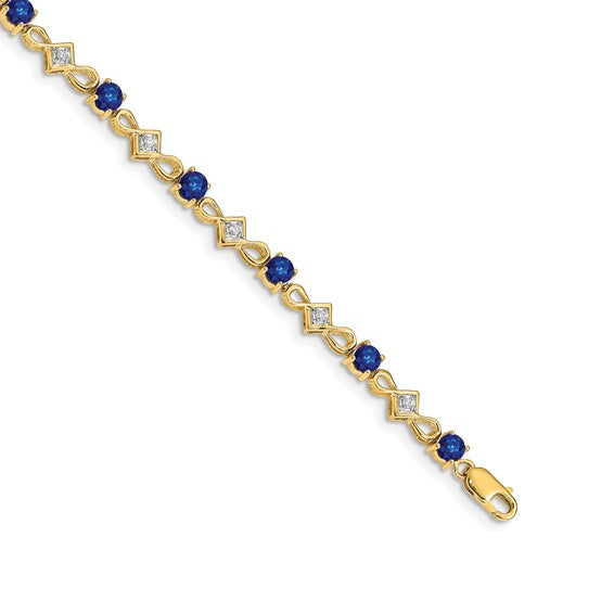 14K White Gold & Yellow Gold Diamond Cut Natural Sapphire & Diamond Bracelet