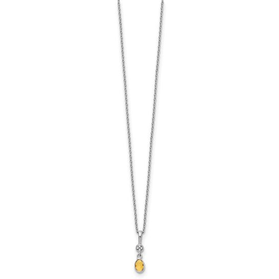 White Ice Sterling Silver White Gold Plated Natural Citrine & Diamond Chain & Pendant Set