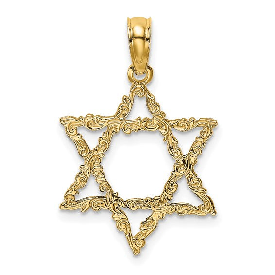 14K Gold Vine Star Of David Pendant