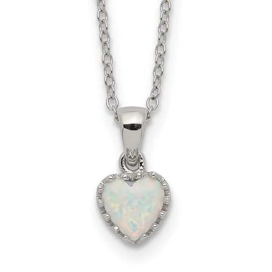 Sterling Silver Heart Lab Created Opal Chain & Pendant Set