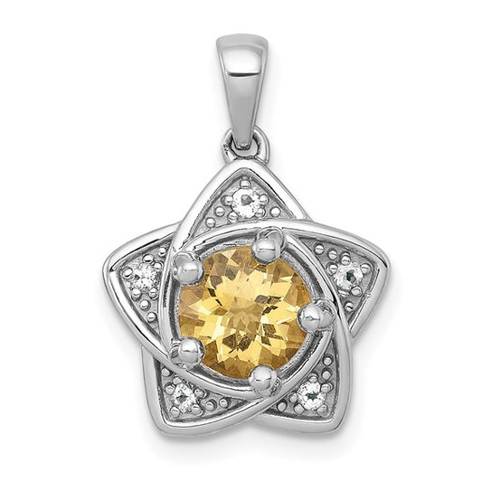 White Golf Plated Sterling Silver Natural Citrine & White Topaz Star Pendant