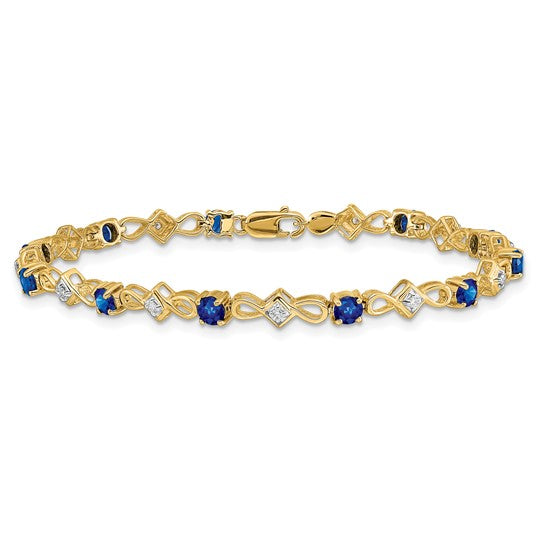 14K White Gold & Yellow Gold Diamond Cut Natural Sapphire & Diamond Bracelet