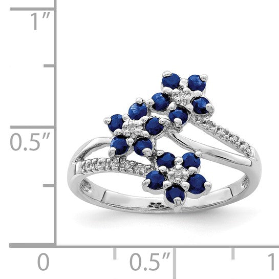Sterling Silver Natural Sapphire Flower Cluster Ring