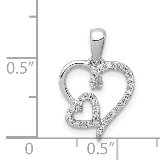 White Gold Filled Sterling Silver Double Diamond Heart Pendant
