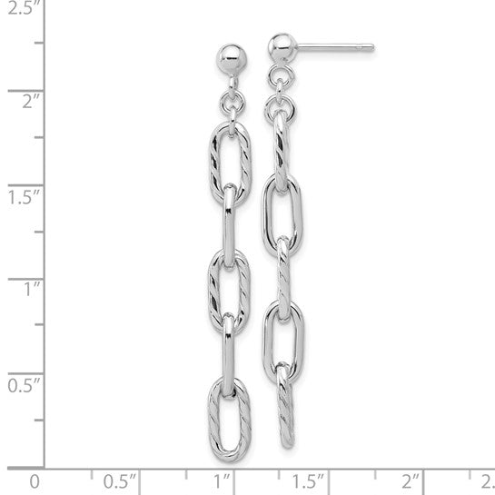 White Gold Filled Sterling Silver Striped Textured Paperclip Dangle Earrings