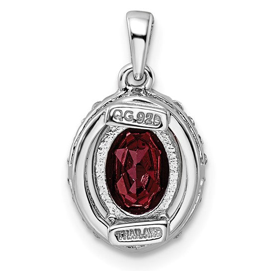 Sterling Silver Natural Garnet & White Topaz Oval Halo Pendant