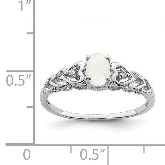 Sterling Silver October Birthstone Lab Created Opal & Natural Diamond Ring Heart Style