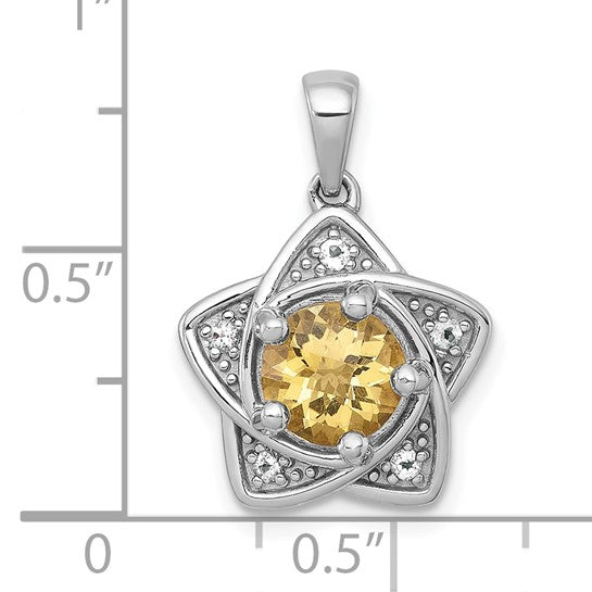 White Golf Plated Sterling Silver Natural Citrine & White Topaz Star Pendant