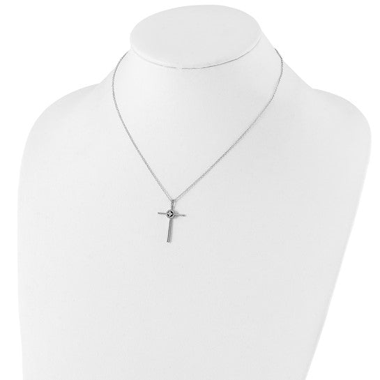 White Gold Filled Sterling Silver diamond Cross Necklace & Pendant Set