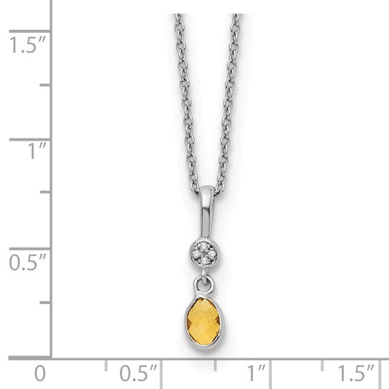 White Ice Sterling Silver White Gold Plated Natural Citrine & Diamond Chain & Pendant Set