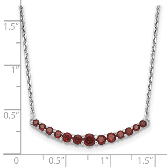 Sterling Silver Rhodium Plated 13 Stone Natural Garnet Necklace