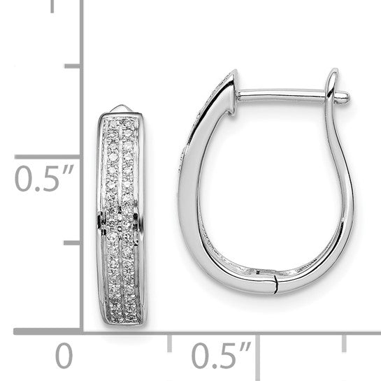 White Gold Filled Sterling Silver Oval Hoop Hinged Diamond Earrings