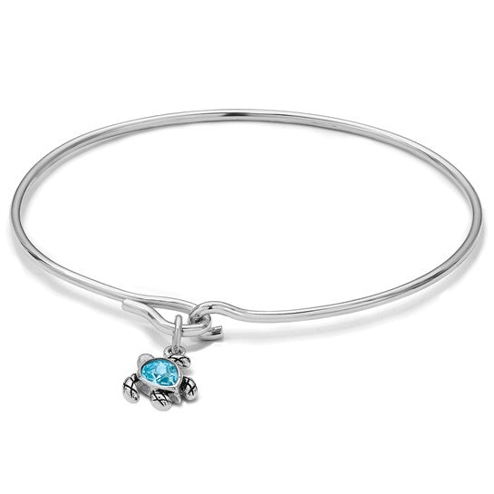 Sterling Silver Blue Crystal Sea Turtle Bangle