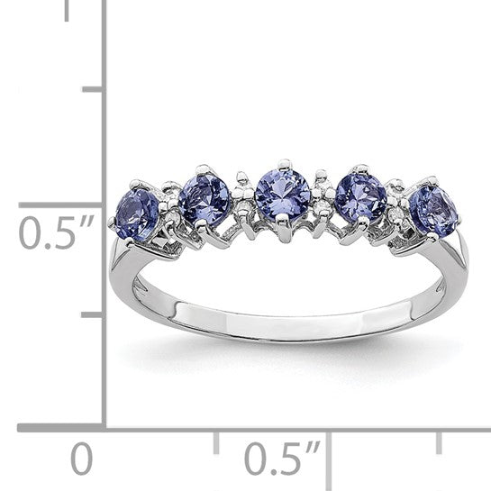 White Gold Filled Sterling Silver Natural Tanzanite & Diamond 5 Stone Ring