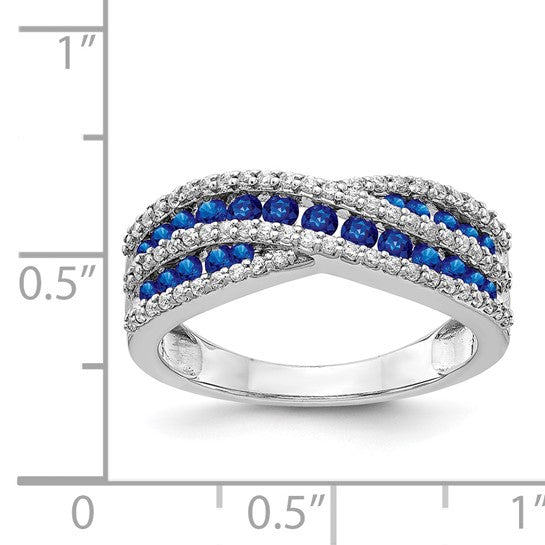 14K White Gold Natural Sapphire & Diamond Twist Band Ring