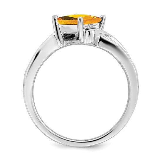14K White Gold 1 Carat Square Natural Citrine & Diamond Ring
