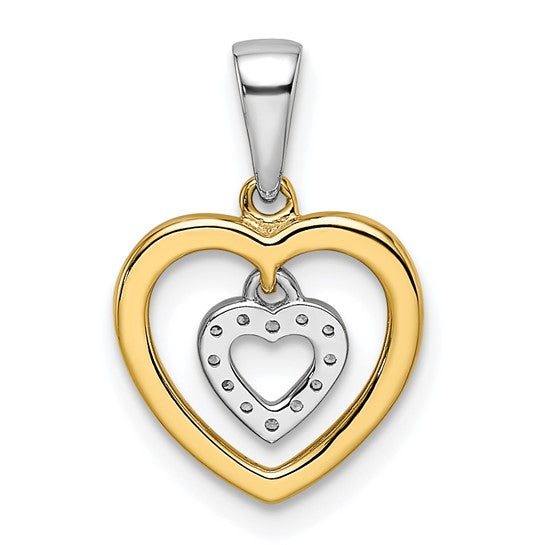 14K Yellow/White Gold Two Tone Diamond Accent Double Heart Pendant