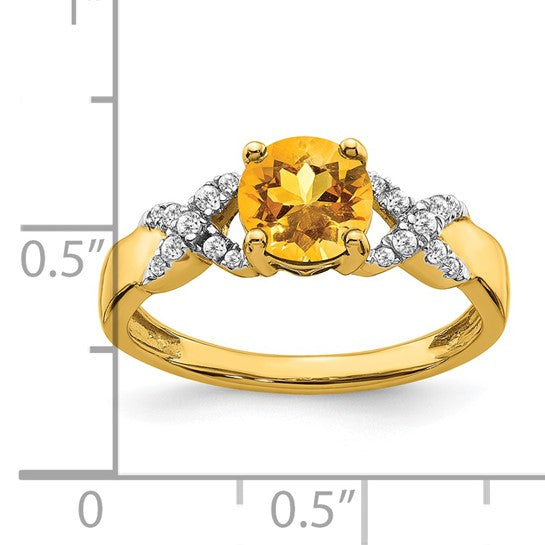 14K Yellow Gold XO 1 Carat Natural Citrine & Diamond Ring