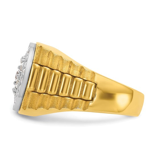 10K Yellow Gold Round 1 Carat Cluster Diamond Head Men's Ring