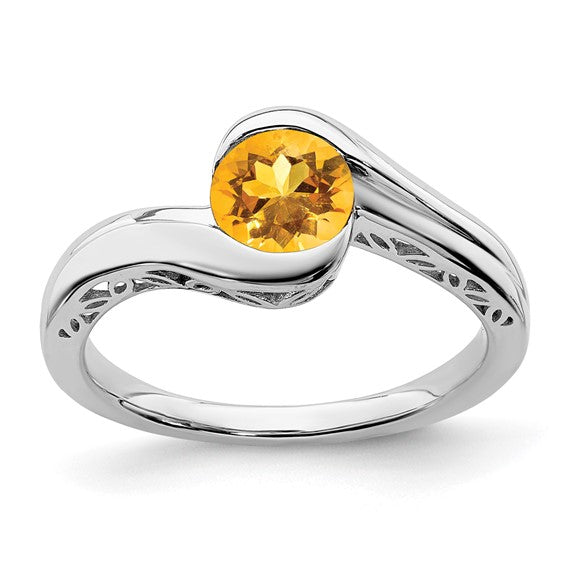 14K White Gold Natural Citrine Bypass Ring