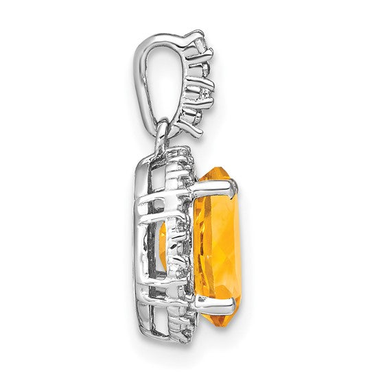 14K White Gold 2.75 Carat Natural Citrine Oval Diamond Halo Pendant