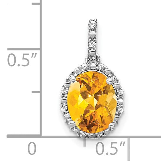 14K White Gold 2.75 Carat Natural Citrine Oval Diamond Halo Pendant
