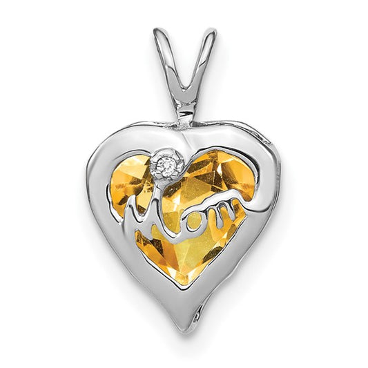 14K White Gold 2 Carat Natural Citrine Mom Heart Pendant