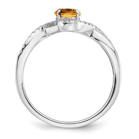 14K White Gold Natural Citrine & Diamond Twist Ring