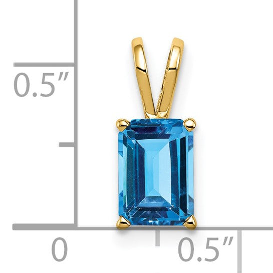 14K Yellow Gold 2 Carat Emerald Cut Blue Topaz Pendant