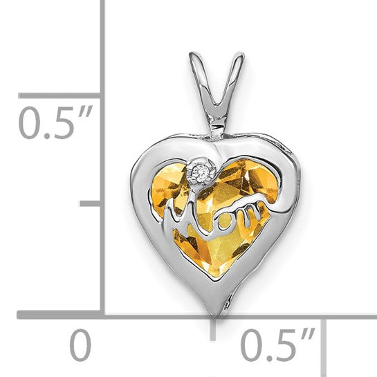 14K White Gold 2 Carat Natural Citrine Mom Heart Pendant