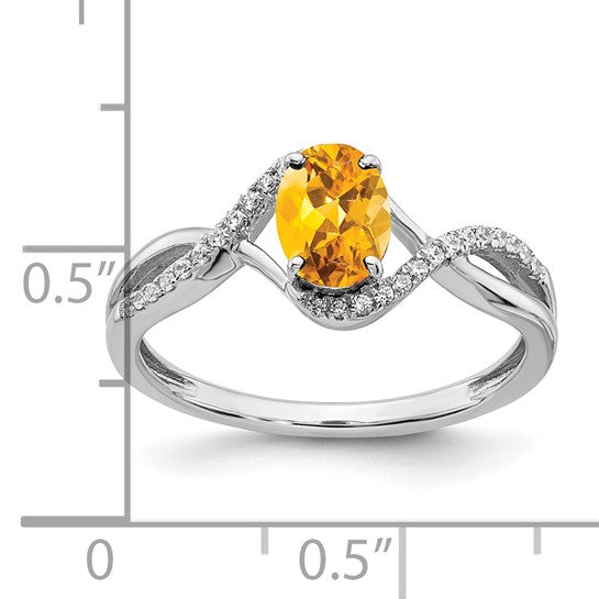 14K White Gold Natural Citrine & Diamond Twist Ring