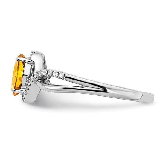 14K White Gold Natural Citrine & Diamond Twist Ring