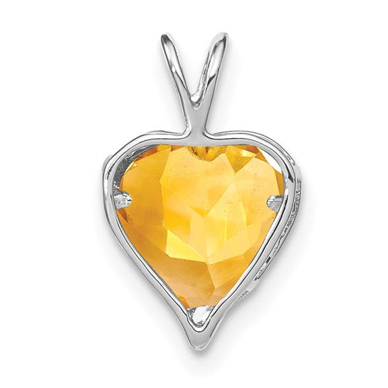 14K White Gold 2 Carat Natural Citrine Mom Heart Pendant