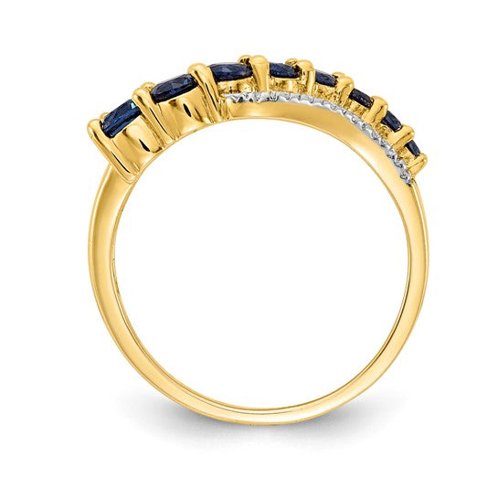 14K Yellow Gold Wave Sapphire & Diamond Ring